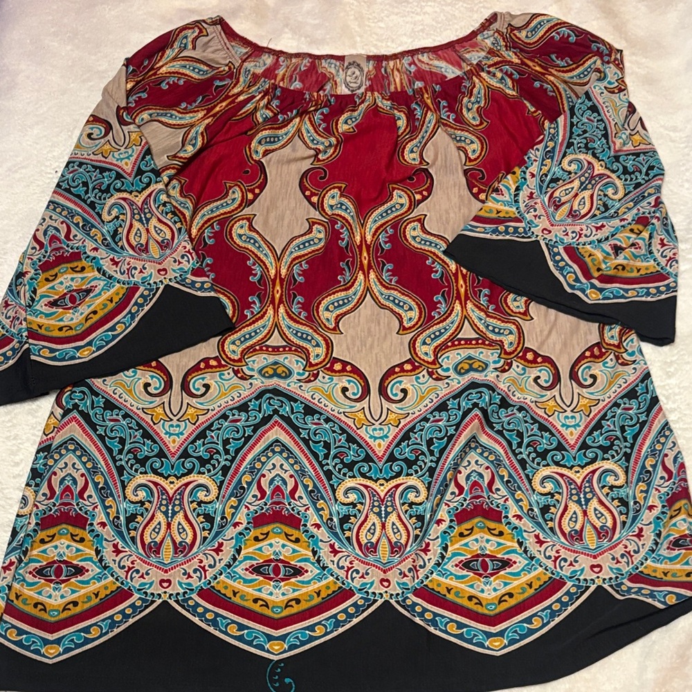 Together Paisley Women's Blouse - Red, Beige, and Blue